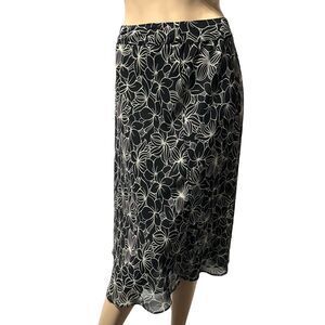 Covington Skirt Midi A-Line Black & White Floral Print Size 14 P Petite NWT